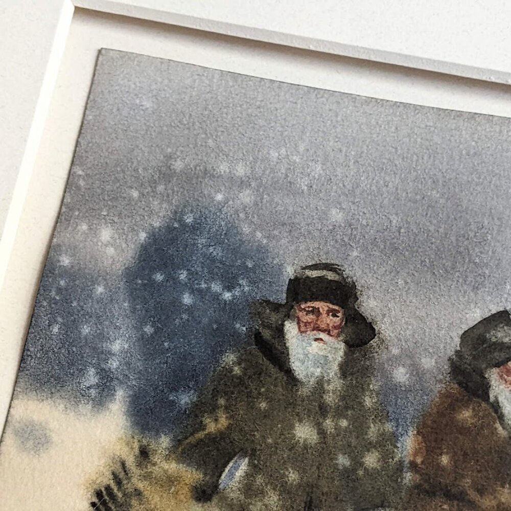 Original Watercolor Painting "Snow" (3 People) St Petersburg Russia - Picture 5 of 14